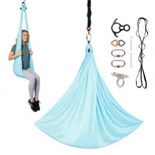 VEVOR Aerial Yoga Hangmat, max. draagvermogen 136,07 kg, yogaschommel met nylon stof, daisy rope en PE-tas met ritssluiting, multifunctionele gymnastiekschommel voor anti-zwaartekrachtoefeningen, blauw
