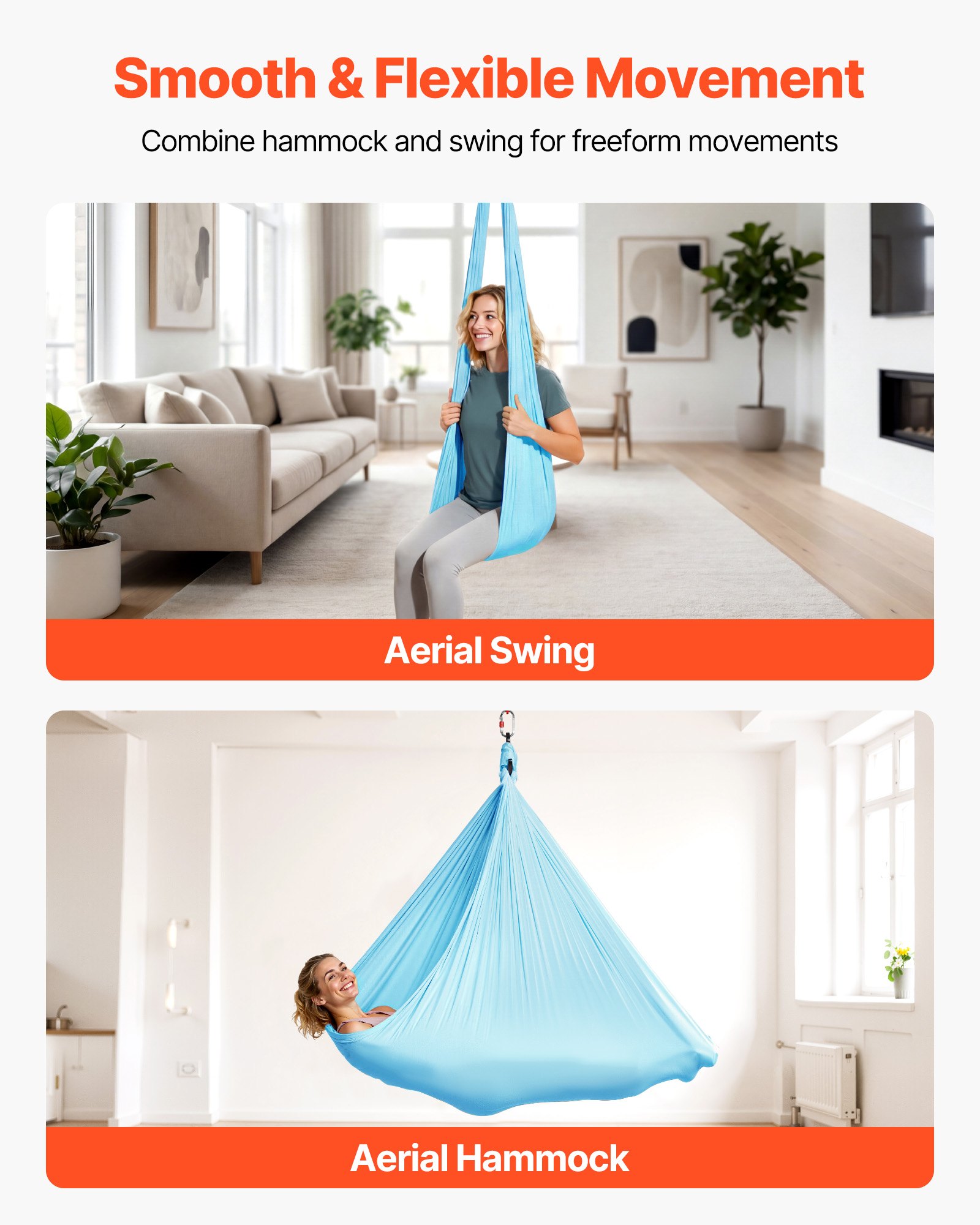 VEVOR Aerial Yoga Hangmat, max. draagvermogen 136,07 kg, yogaschommel met nylon stof, daisy rope en PE-tas met ritssluiting, multifunctionele gymnastiekschommel voor anti-zwaartekrachtoefeningen, blauw