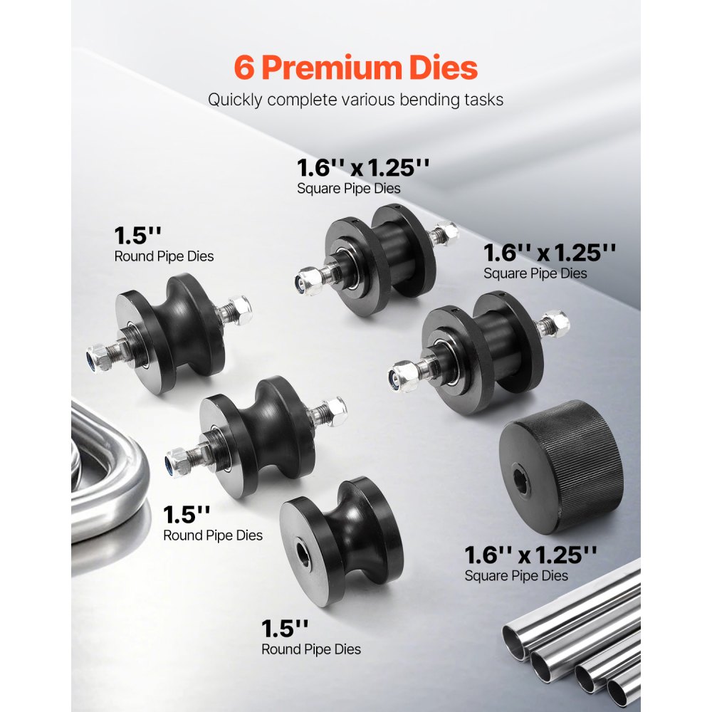 VEVOR pijpenbuigmachine, max. 3,8 cm (1-1/2 inch), handmatige pijpenbuiger met 6 matrijzen, 360° koper-aluminium pijpenbuiggereedschap voor vierkante, ronde en platte buizen, voor HVAC-airconditioning en autoreparatie.