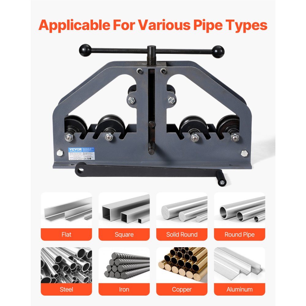 VEVOR pijpenbuigmachine, max. 3,8 cm (1-1/2 inch), handmatige pijpenbuiger met 6 matrijzen, 360° koper-aluminium pijpenbuiggereedschap voor vierkante, ronde en platte buizen, voor HVAC-airconditioning en autoreparatie.