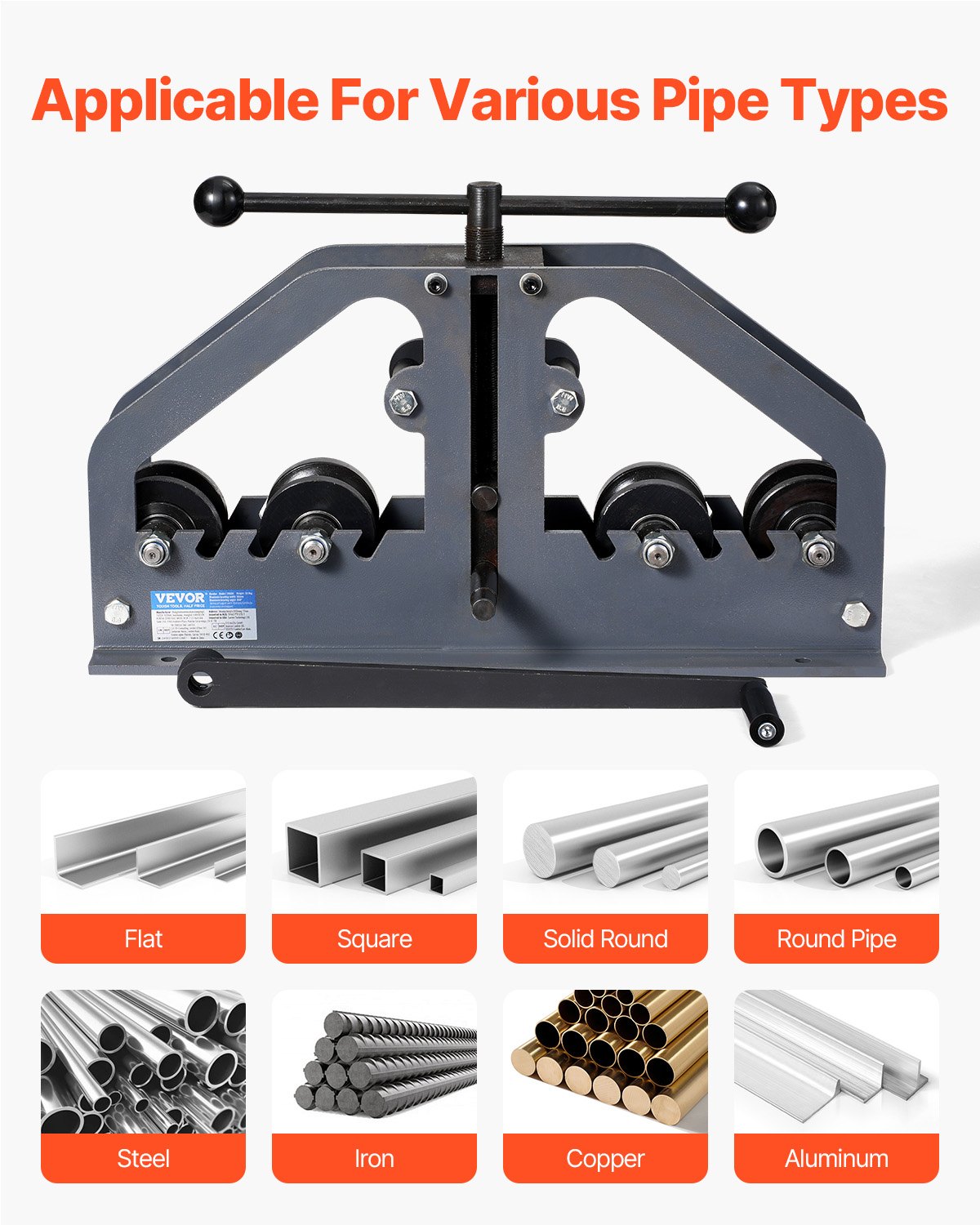 VEVOR pijpenbuigmachine, max. 3,8 cm (1-1/2 inch), handmatige pijpenbuiger met 6 matrijzen, 360° koper-aluminium pijpenbuiggereedschap voor vierkante, ronde en platte buizen, voor HVAC-airconditioning en autoreparatie.