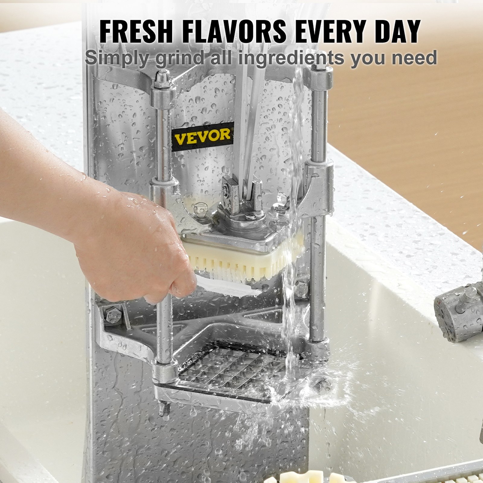 VEVOR Aardappelsnijder Frietsnijder 1/4 + 3/8 inch + 6 partjes, Frietsnijder Groentesnijder Commerciële hakselaar Fruitsnijder met 4 vervangende messen, RVS hakselaar