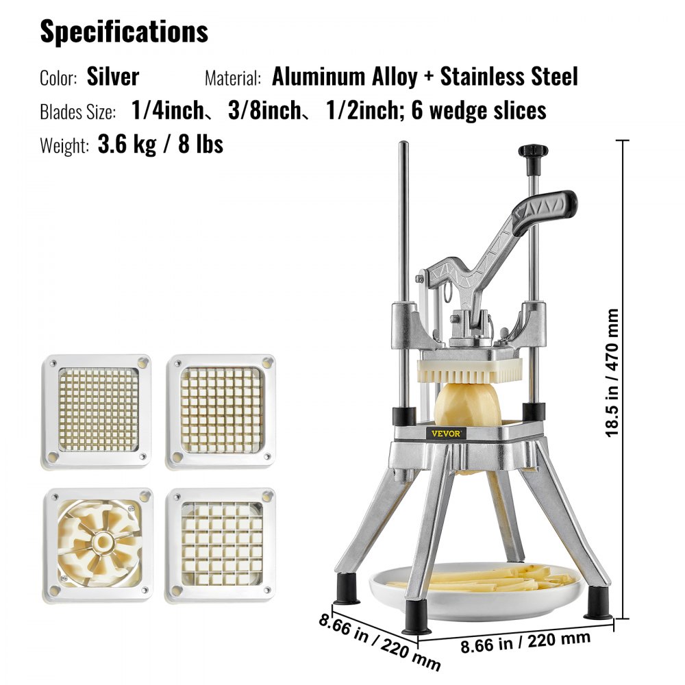 VEVOR Commercial Chopper with 4 Replacement Blades Commercial Vegetable Chopper Stainless Steel French Fry Cutter Potato Dicer & Slicer Commercial Vegetable Fruit Chopper for Restaurants & Home Kitche