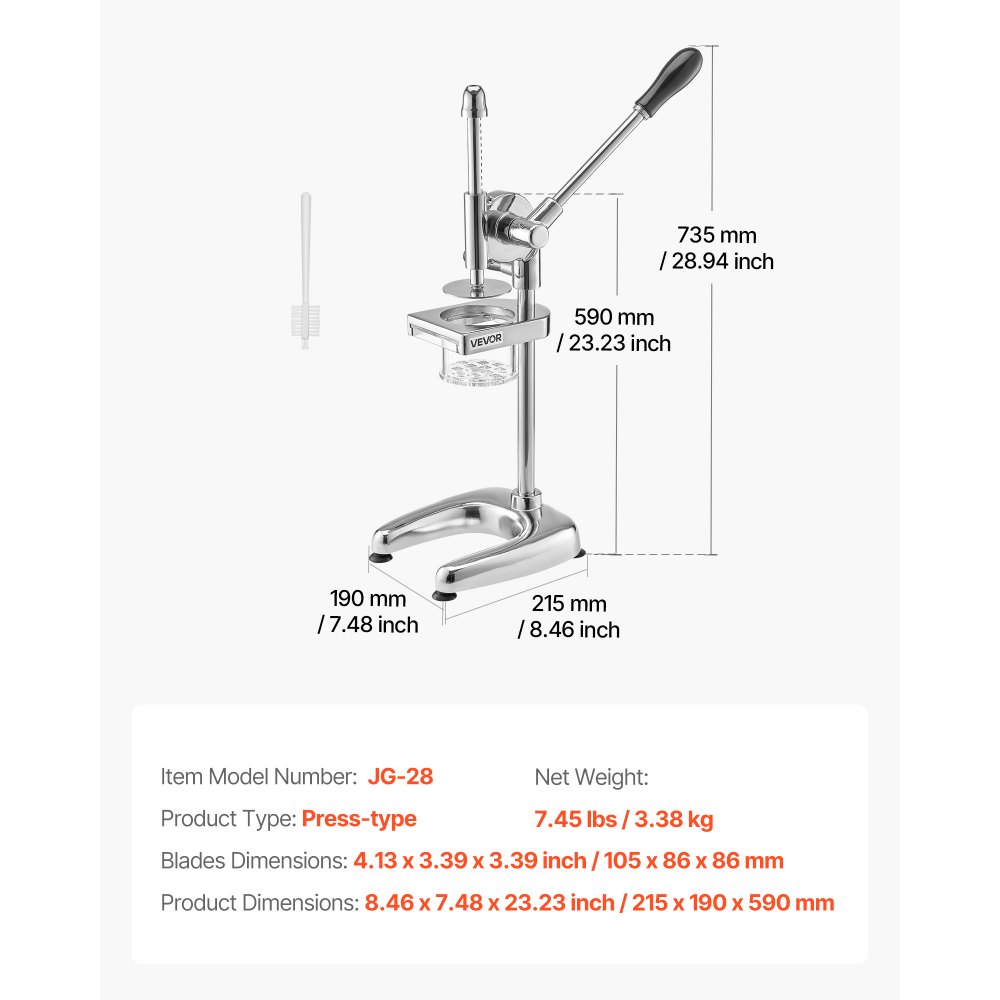VEVOR Commercial French Fry Cutter, Stainless Steel Fried Potato Strips Squeezer, Long French Fries Maker with Pull-out Extruder, Manual Mashed Potato Squeezer Machine for Restaurants & Home Kitchen