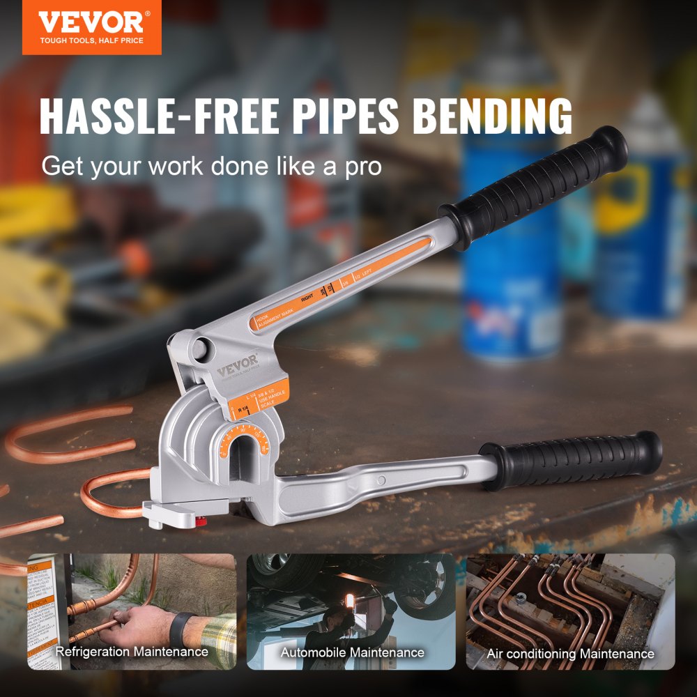 VEVOR-pijpenbuiger 1/4", 3/8", 1/2" OD 3-in-1 pijpenbuiger met handmatige waterpas, 180° buiggereedschap voor koper-aluminium buizen voor HVAC-, airconditioner- en koelkastreparatie
