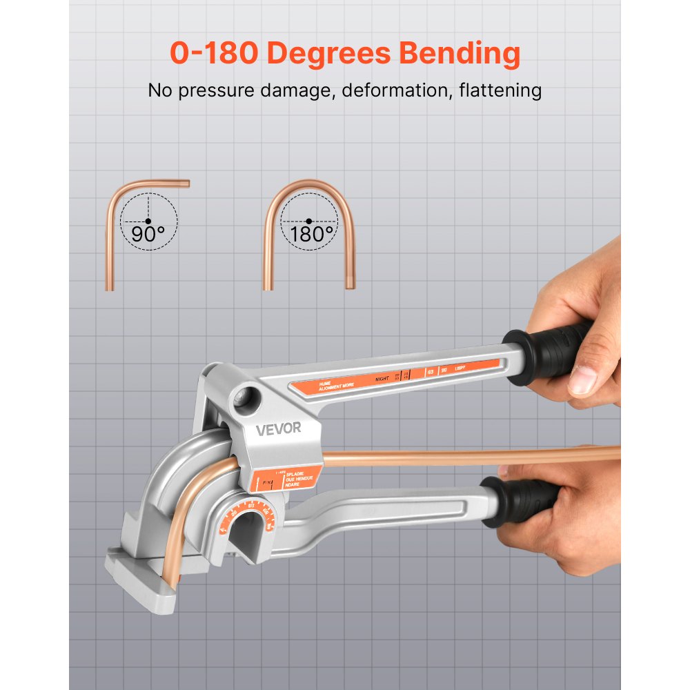 VEVOR Pipe Tube Bender, 1/4" (6.35 mm), 3/8" (9.5 mm), 1/2" (12.7 mm) OD, 3 in 1 Manual Lever Tube Bender, 180° Copper Aluminum Pipes Bending Tool for Automotive Repair, HVAC Air Conditioning