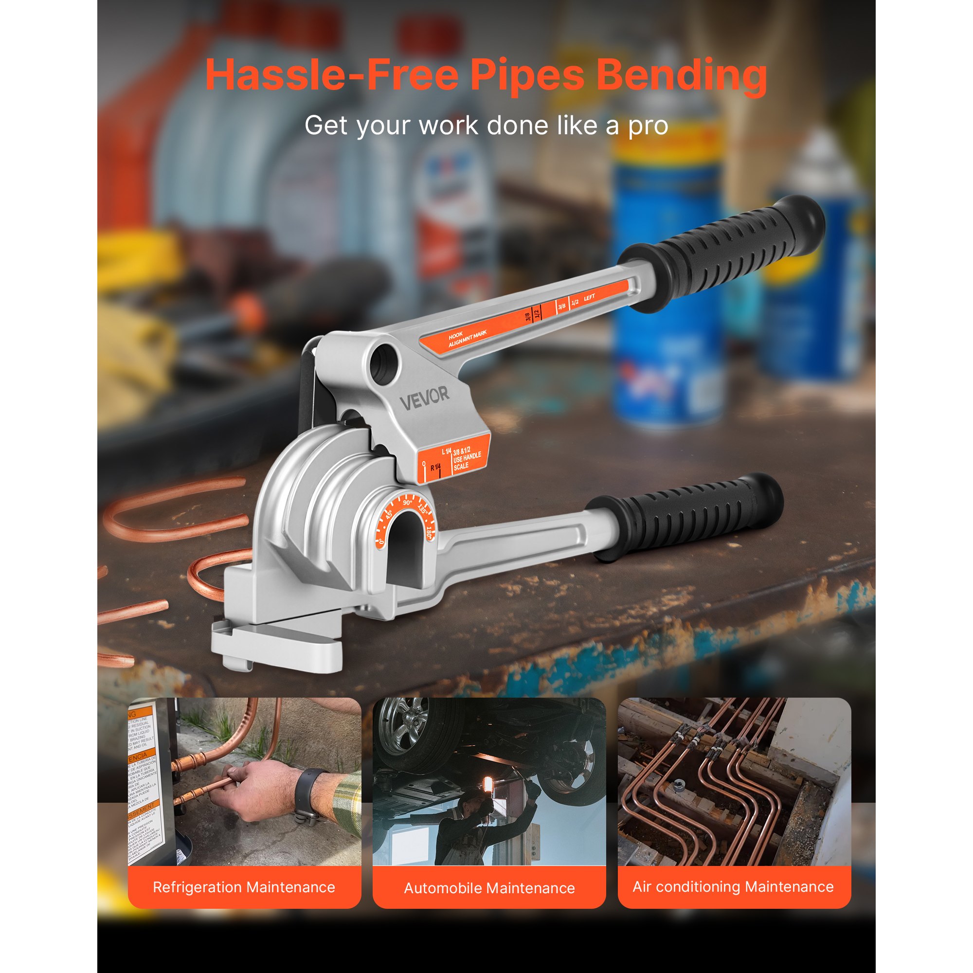 VEVOR-buizenbuiger, 6,35/9,525/12,7 mm buitendiameter, 3-in-1-buizenbuiger met handmatige waterpas, 180° buiggereedschap voor koperen aluminium buizen voor autoreparatie, HVAC- en airconditioningsystemen
