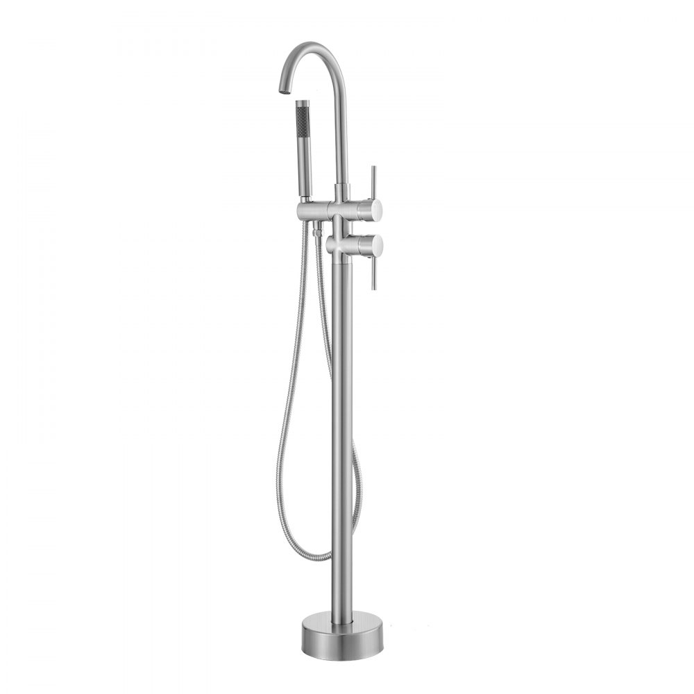 VEVOR freestanding bathtub faucet with hand shower, sleek stainless steel finish.