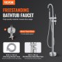 VEVOR freestanding bathtub faucet with brass tripod base, stainless steel main pipe, and long shower hose.