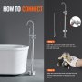 VEVOR freestanding bathtub faucet installation guide with steps and visuals.