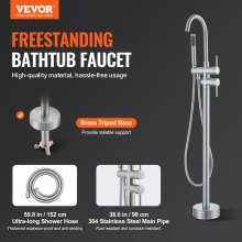 VEVOR Freestanding Bathtub Faucet with Hand Shower, Classic Bathtub Faucets Set Round, Silver Bathtub Faucet 1.61 GPM Flow, Brass Faucet Shower System Shower Faucet