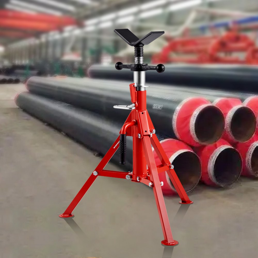 VEVOR V Head Pipe Stand 1/8"-12" Capacity, Adjustable Height 24"-42", Pipe Jack Stands 2500 lb. Load Capacity, Portable Folding Pipe Stands, Carbon Steel Body More Durable