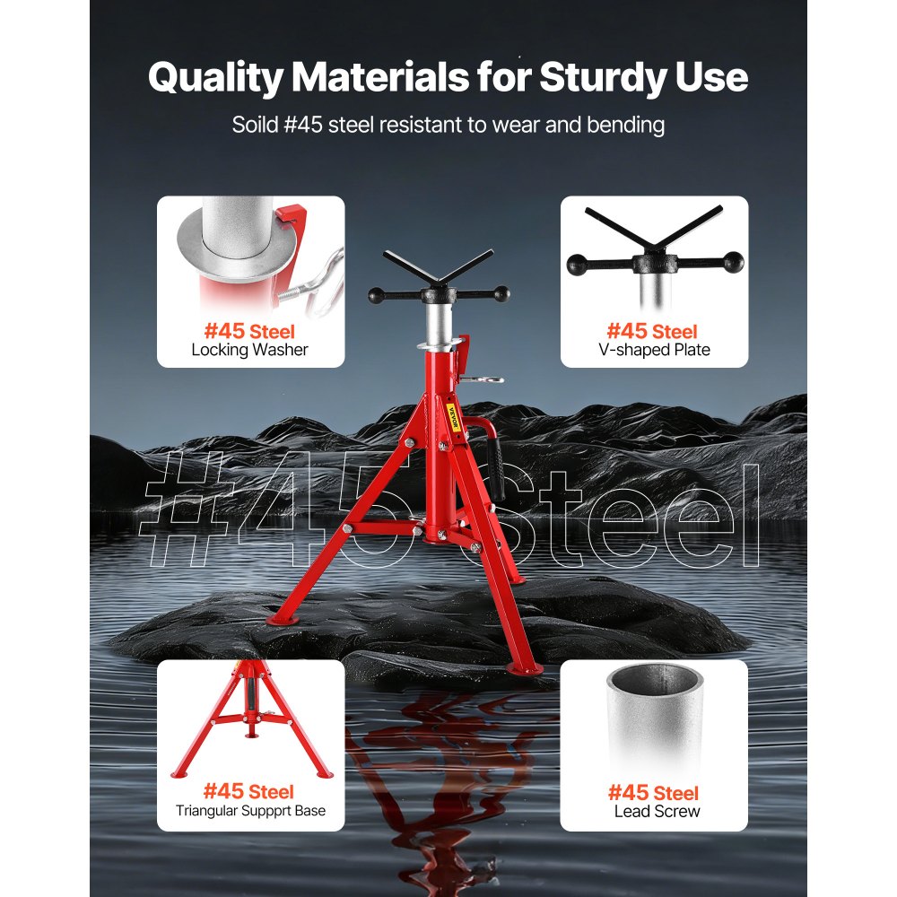 VEVOR V Head Pipe Stand 1/8"-12" Capacity, Adjustable Height 24"-42", Pipe Jack Stands 2500 lb. Load Capacity, Portable Folding Pipe Stands, Carbon Steel Body More Durable