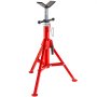 red adjustable VEVOR pipe stand with tripod legs and screw adjustment.