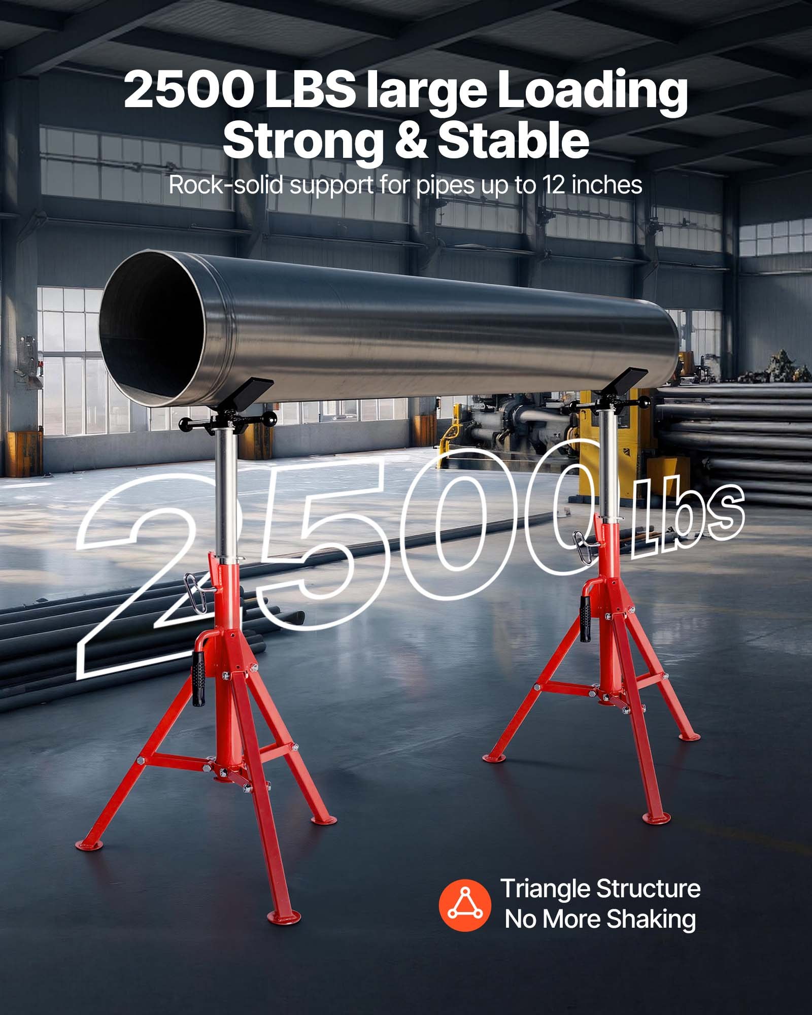VEVOR V Head Pipe Stand 1/8\"-12\" Capacity,Adjustable Height 28\"-52,Pipe Jack Stands 2500 lb. Load Capacity,Portable Folding Pipe Stands, Carbon Steel Body More Durable