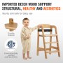 VEVOR wooden high chair with durable beech wood, astm certified, sturdy and safe for baby use.