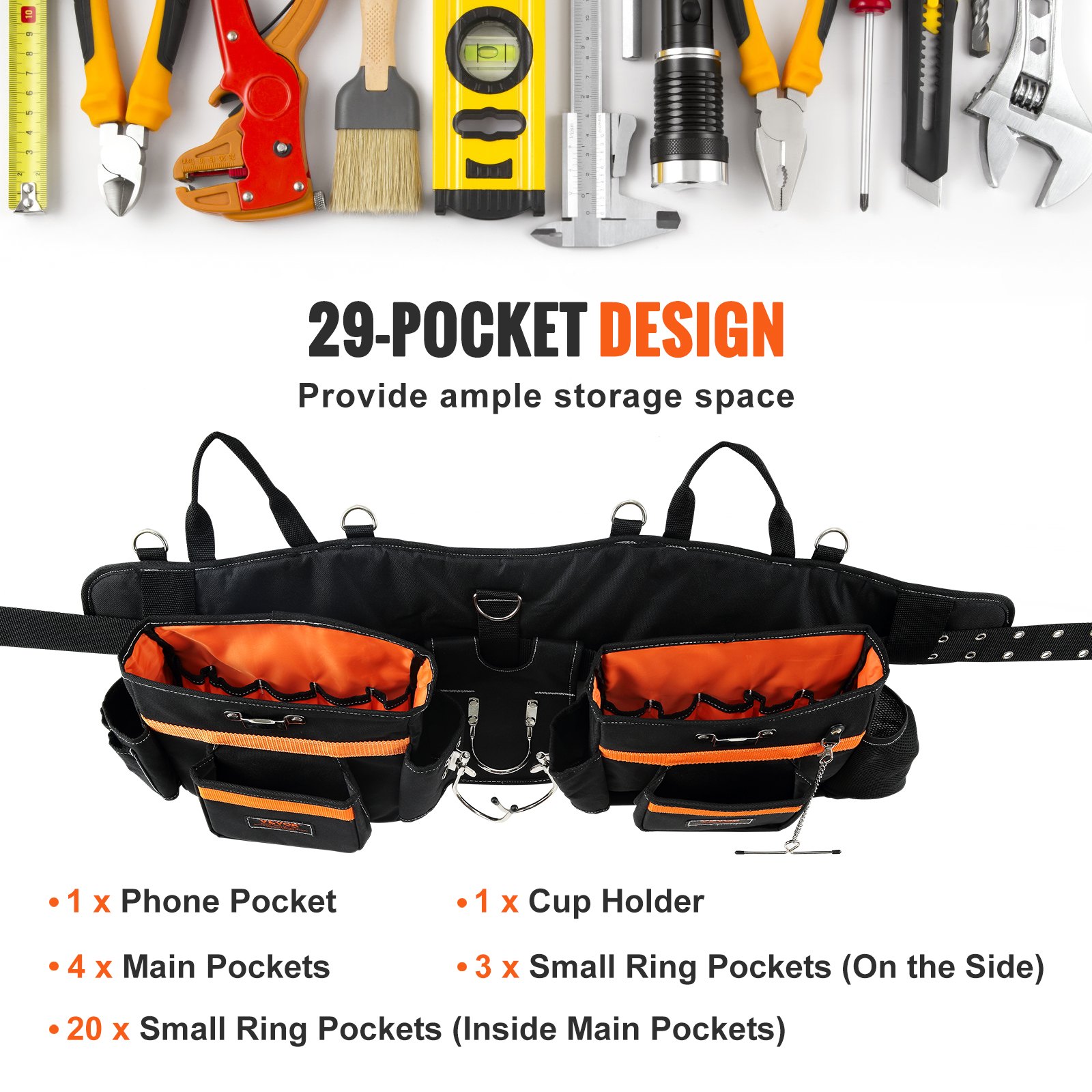VEVOR Tool Belt with Suspenders Adjustable Carpenter Tool Pouch 600D Polyester