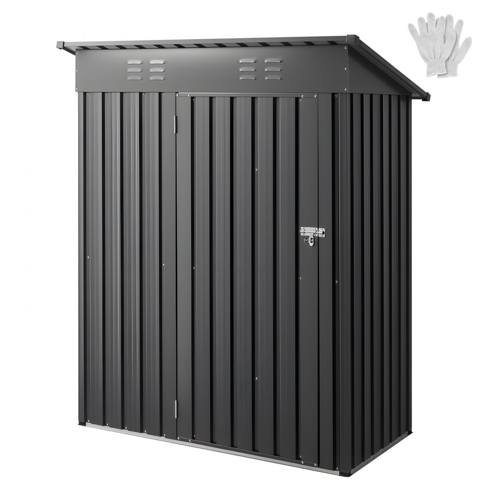 VEVOR 5 x 3 FT Metal Garden Shed, Storage Building with Lockable Door & 2 Louver Vents, Sloped Roof Metal Outdoor Storage Shed, Tool Sheds Outdoor Storage for Backyard, Garden, Patio, Bike, Gray