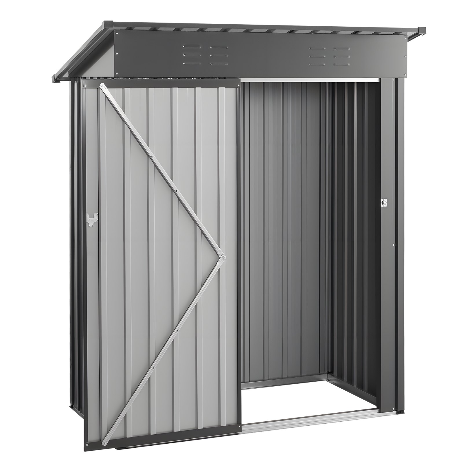 VEVOR 5 x 3 FT Metal Garden Shed, Storage Building with Lockable Door & 2 Louver Vents, Sloped Roof Metal Outdoor Storage Shed, Tool Sheds Outdoor Storage for Backyard, Garden, Patio, Bike, Gray