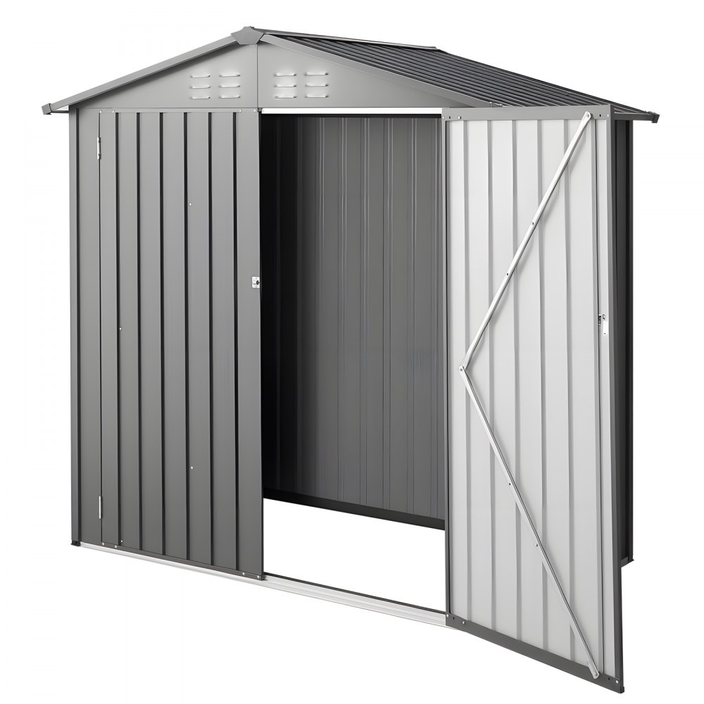 VEVOR Metalen Gereedschapsschuur, Gereedschapsschuur met Afsluitbare Deuren en 4 Ventilatieroosters, Tuinschuur met Schuin Dak, Opslagschuur voor Achtertuin, Tuin, Terras, Fiets, 1860x1210x1841 mm