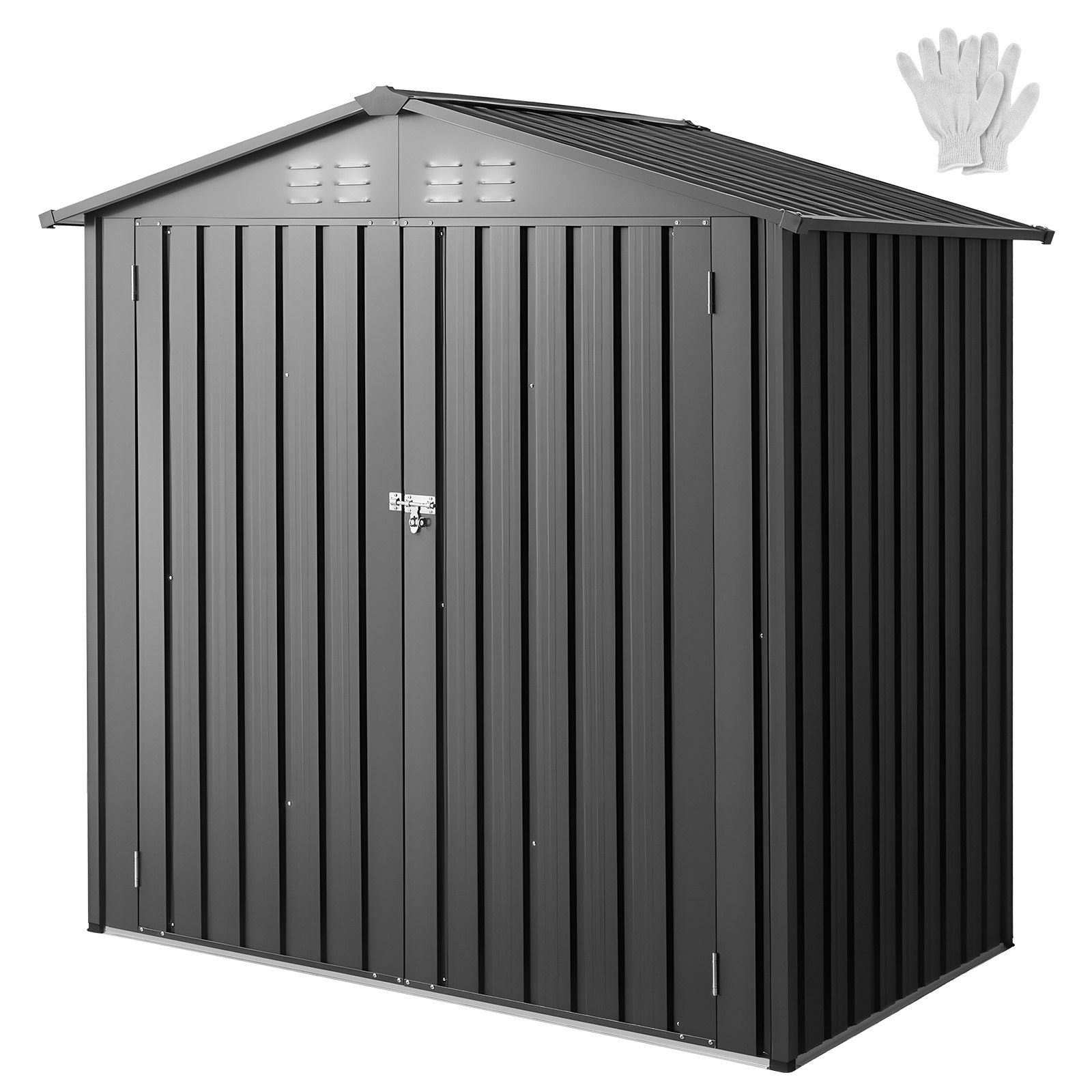 VEVOR Metalen Gereedschapsschuur, Gereedschapsschuur met Afsluitbare Deuren en 4 Ventilatieroosters, Tuinschuur met Schuin Dak, Opslagschuur voor Achtertuin, Tuin, Terras, Fiets, 1860x1210x1841 mm