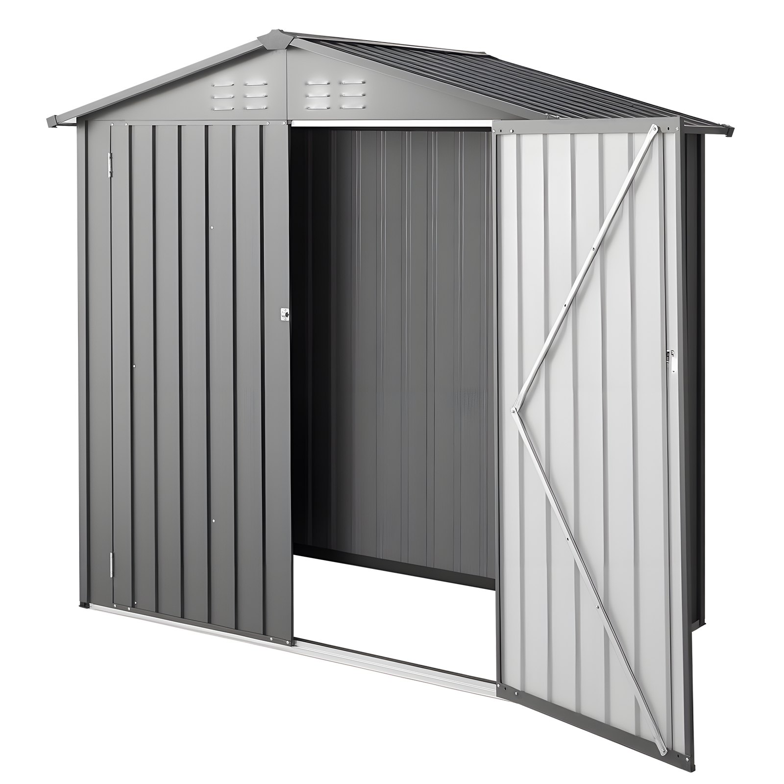 VEVOR Metalen Gereedschapsschuur, Gereedschapsschuur met Afsluitbare Deuren en 4 Ventilatieroosters, Tuinschuur met Schuin Dak, Opslagschuur voor Achtertuin, Tuin, Terras, Fiets, 1860x1210x1841 mm