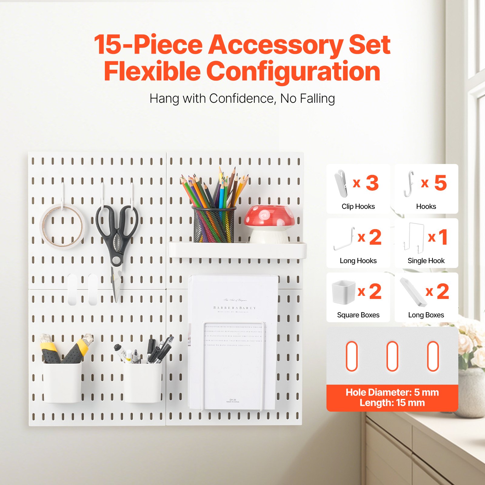 VEVOR Tool Wall, 28 x 28 cm, set van 4, kunststof wandorganizerset met accessoires, voor garage, gereedschapsopslag, keuken, woonkamer, hobbykamer, kantoor, badkamer, huis, wit