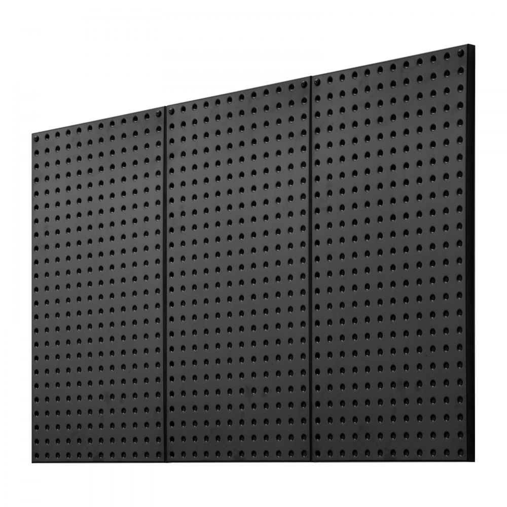 VEVOR Metal Pegboard Panels, 24" x 12" Pegboard, 3 Panels, Heavy Duty Steel Peg Board Wall Organizer, for Living Room Garage Tool Storage Workbench Office Organization Craft Room Kitchen Home, Black
