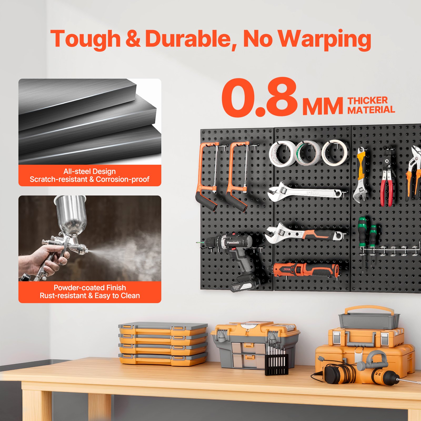 VEVOR Gereedschapswand, 61 x 30 cm, set van 3, stalen wandorganizer met prikbord, gereedschapsbord voor woonkamer, garage, gereedschapsopslag, werkbank, kantoororganisatie, hobbykamer, keuken, huis, zwart