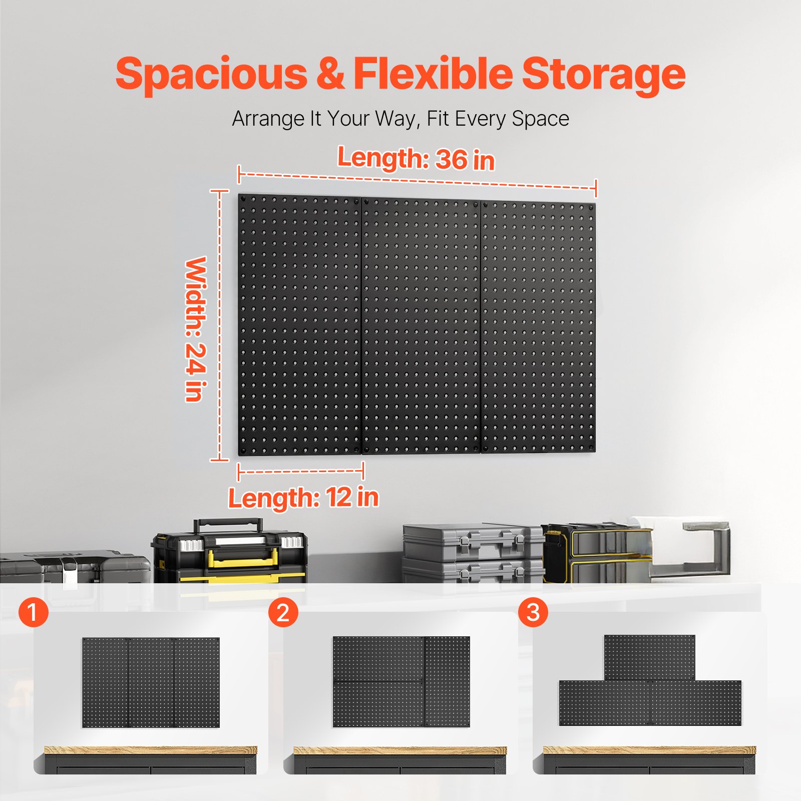 VEVOR Gereedschapswand, 61 x 30 cm, set van 3, stalen wandorganizer met prikbord, gereedschapsbord voor woonkamer, garage, gereedschapsopslag, werkbank, kantoororganisatie, hobbykamer, keuken, huis, zwart