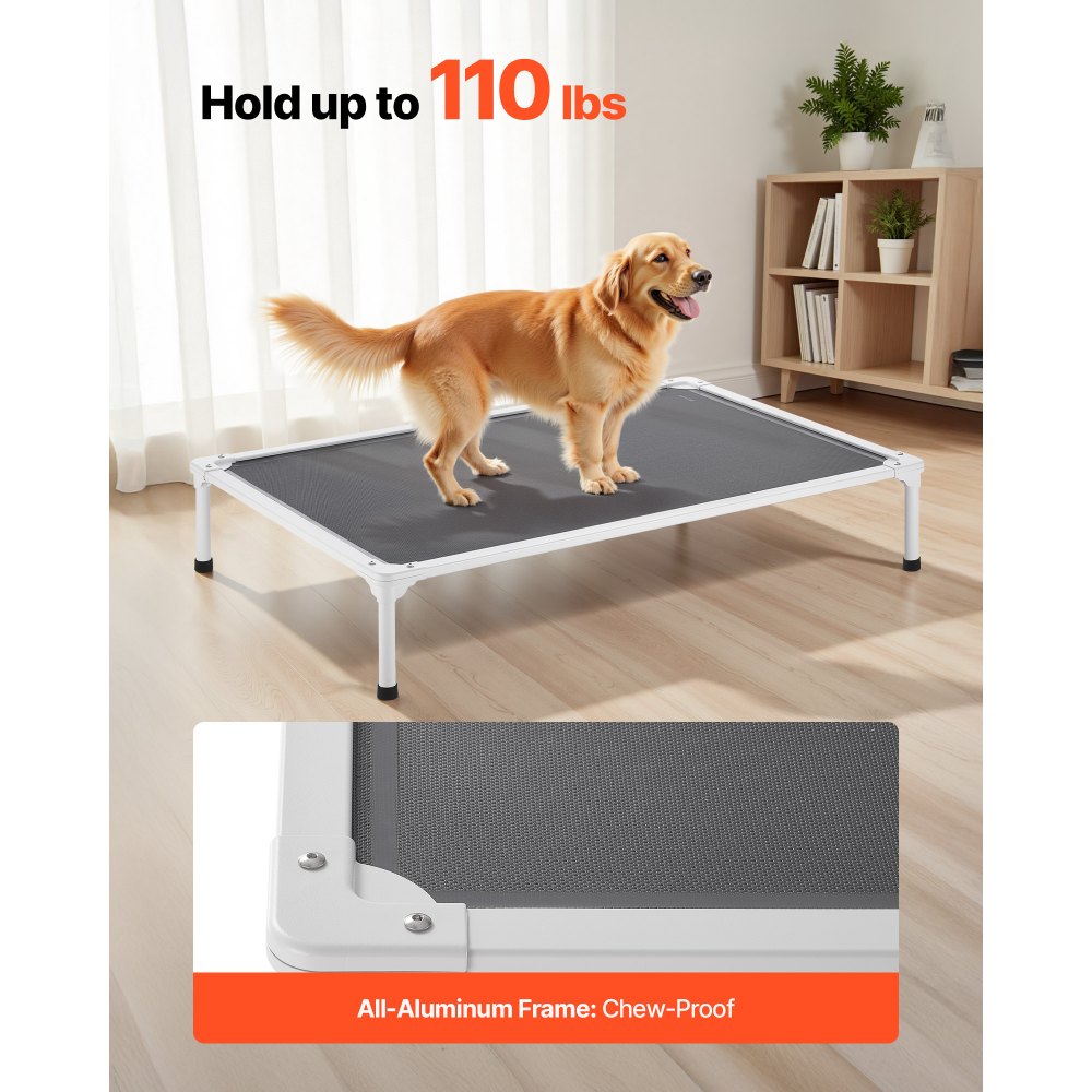 VEVOR Verhoogd Hondenbed voor Grote Honden, Draagbare Verhoogde Hondenligstoel met Aluminium Buis Metalen Frame en Ademend Teslin Mesh, Koel Huisdierbed XL (1250 x 830 mm) Grijs