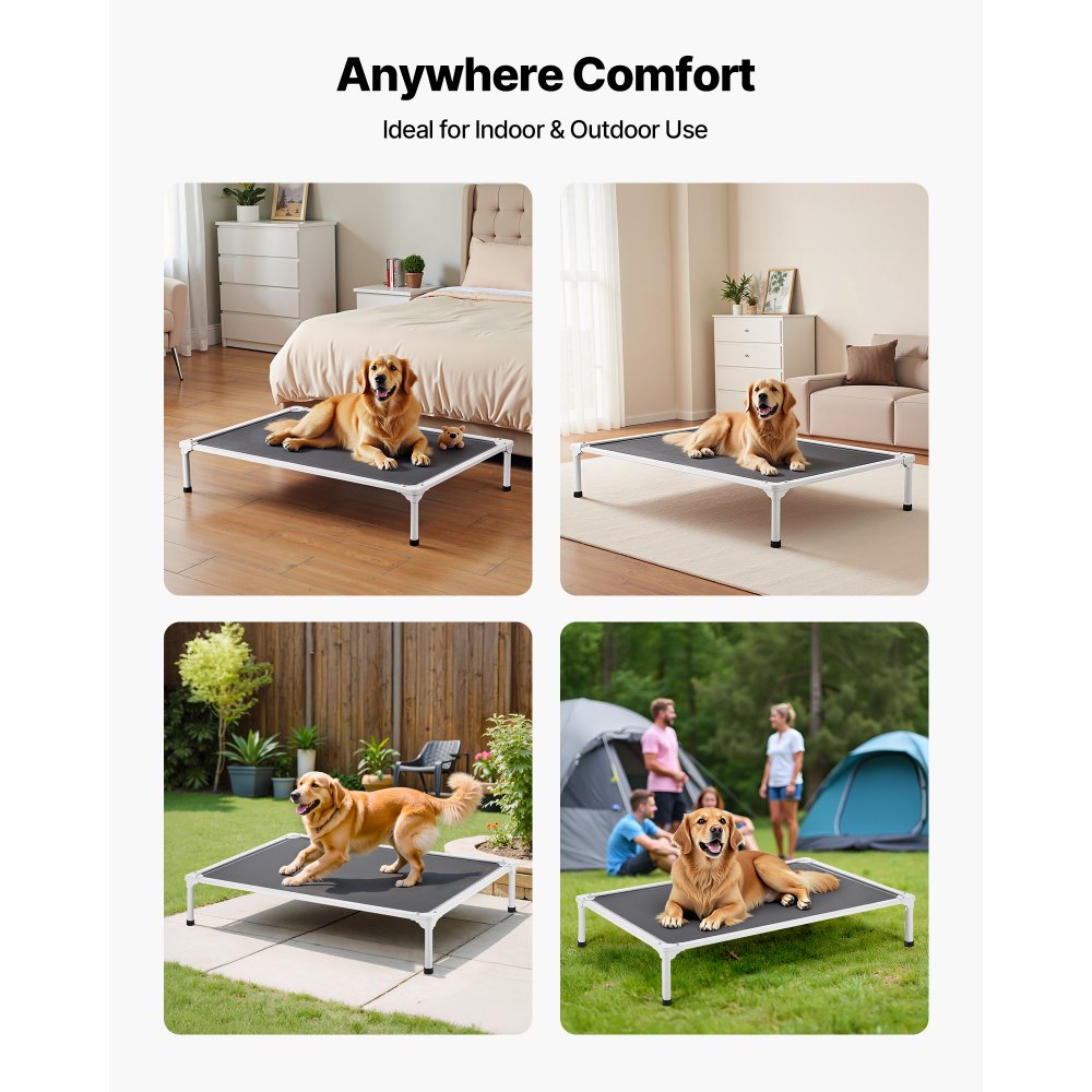 VEVOR Verhoogd Hondenbed voor Grote Honden, Draagbare Verhoogde Hondenligstoel met Aluminium Buis Metalen Frame en Ademend Teslin Mesh, Koel Huisdierbed XL (1250 x 830 mm) Grijs