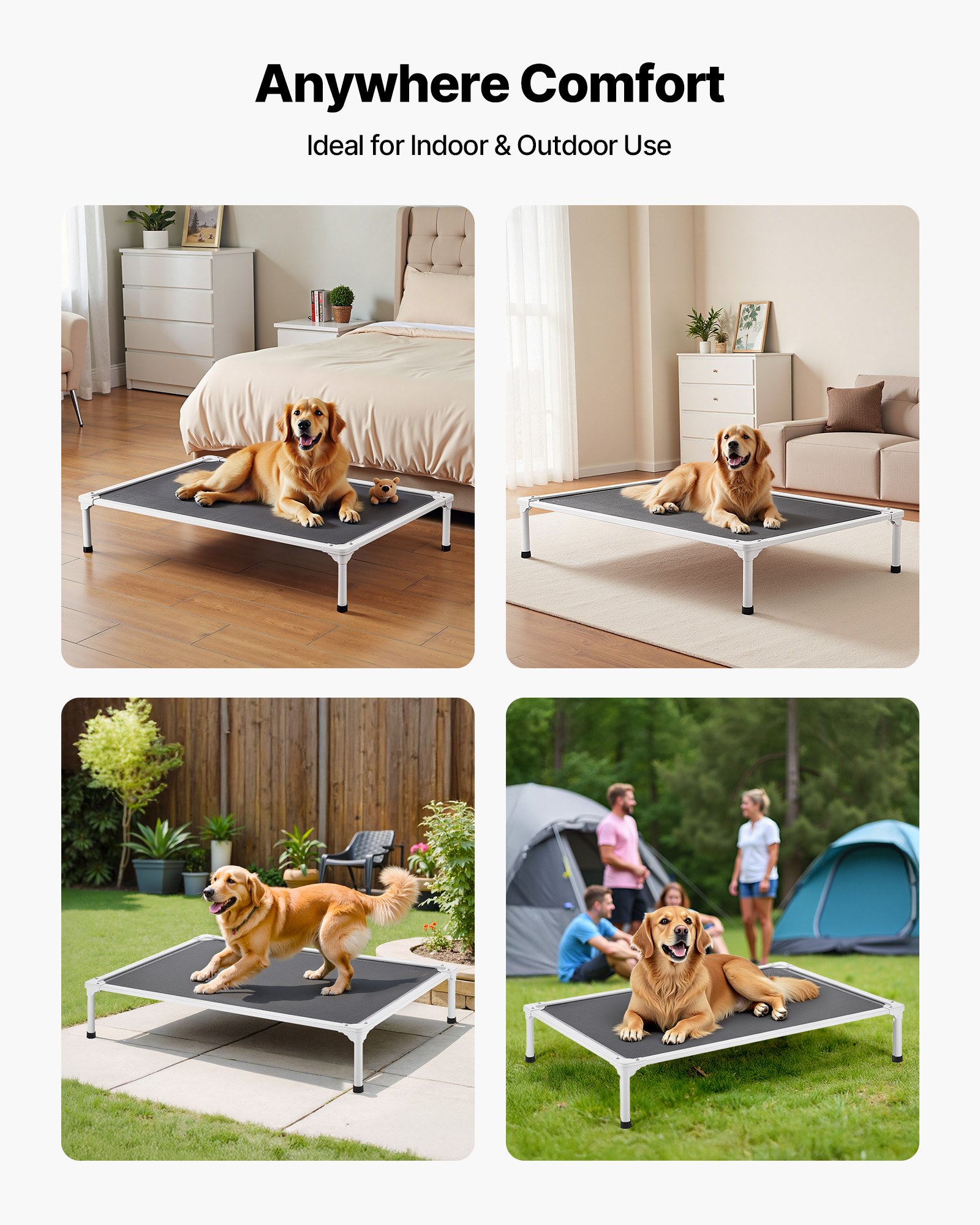 VEVOR Verhoogd Hondenbed voor Grote Honden, Draagbare Verhoogde Hondenligstoel met Aluminium Buis Metalen Frame en Ademend Teslin Mesh, Koel Huisdierbed XL (1250 x 830 mm) Grijs
