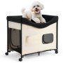 VEVOR Elevated Lounge Pet Bed, Foldable Bunk Dog Bed with 600D Oxford Cloth and Dutch Velvet, Portable Raised Cot with Wheels, Side Storage Bags, and Carry Bag for Cats & Dogs, XL, Beige