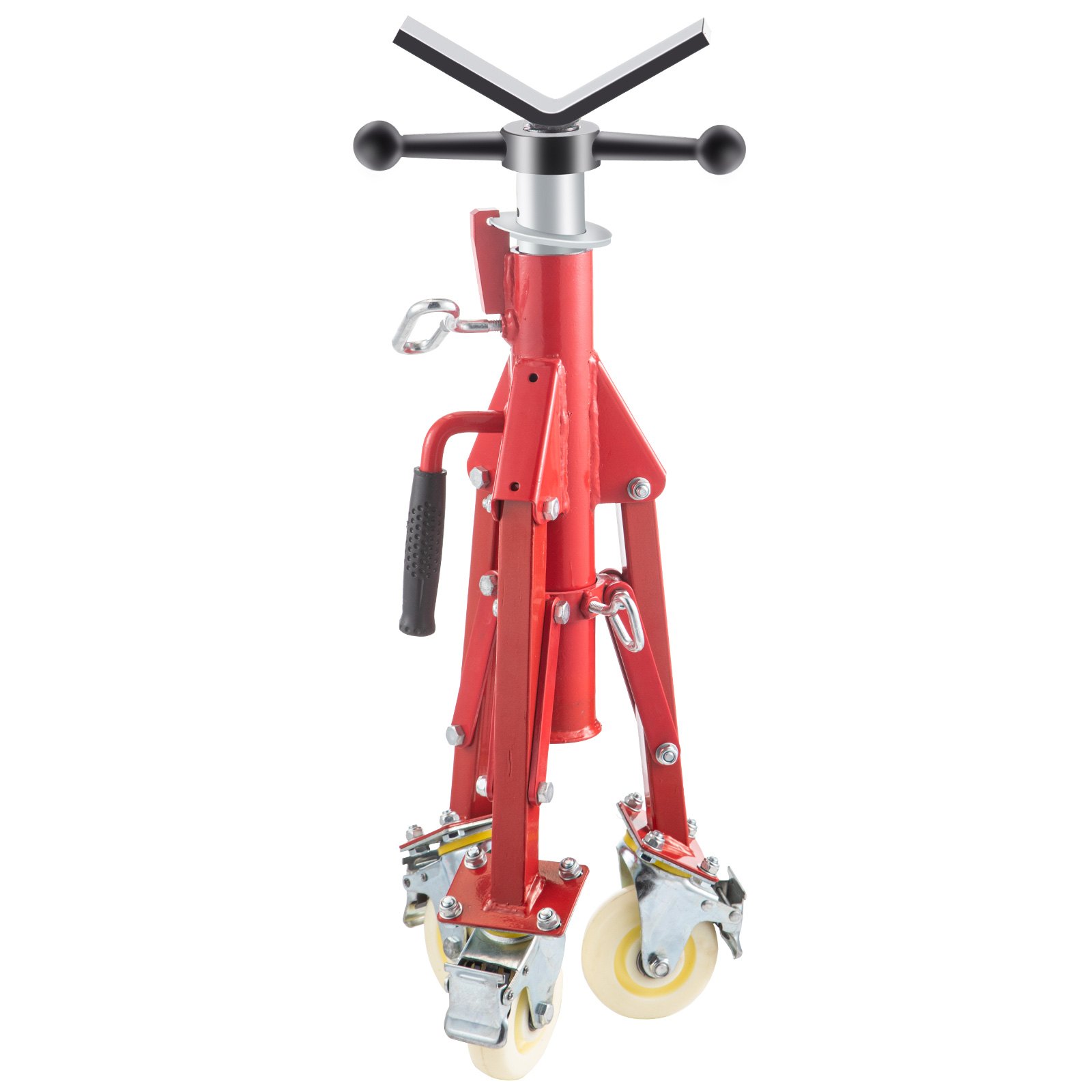VEVOR Pipe Stand, Pipe Jack Stand, V Head Pipe Stand Adjustable Height 28-52 Inch, Pipe Jack Stands with Casters 882 LB, Folding Portable Pipe Stands 1/8 to 12 Inch Pipe Supporting, Steel Jack Stand