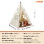 VEVOR kids play tent, beige, conical shape, 1 door, 2 windows, for ages 1-5, teddy bear inside.