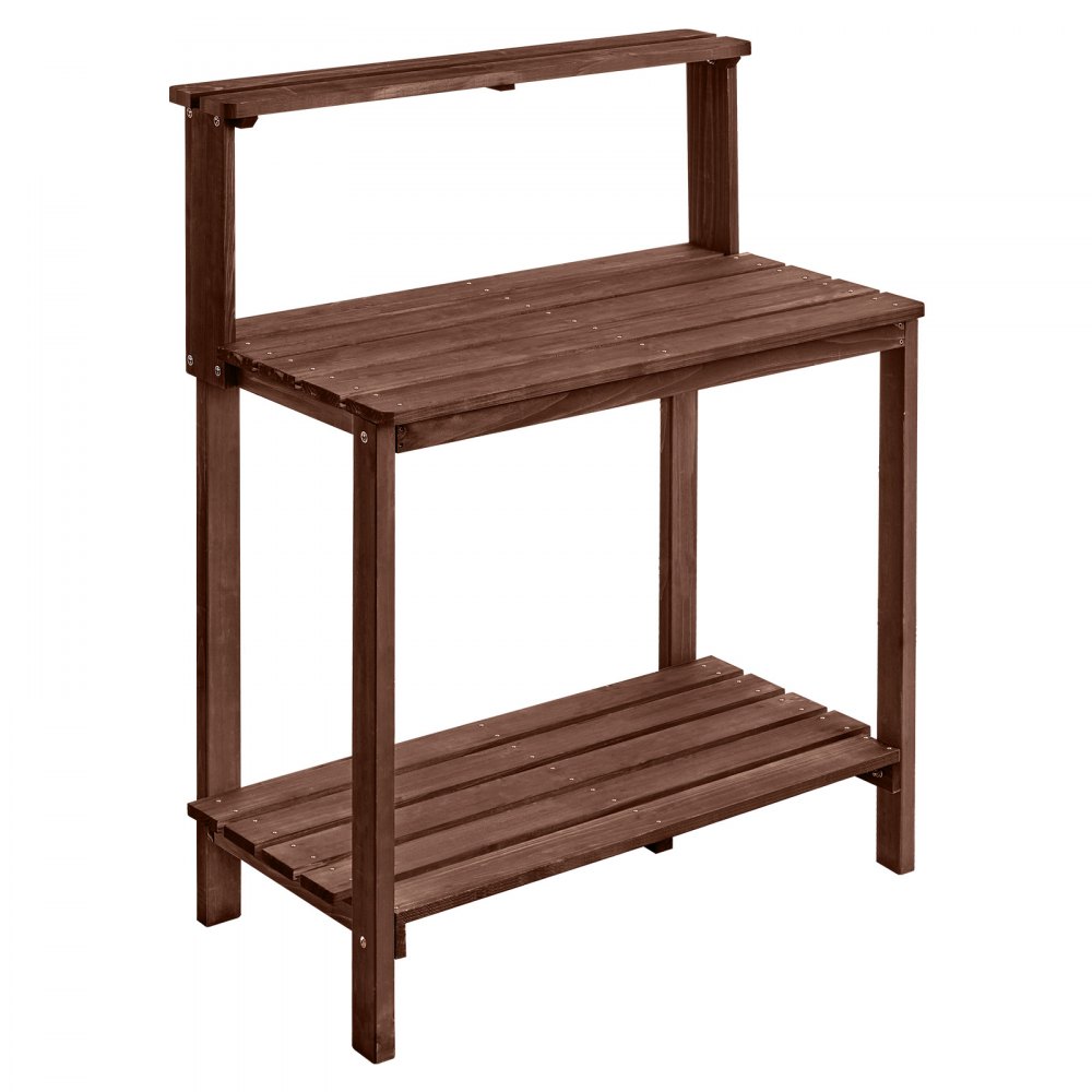 VEVOR Plantentafel, Tuintafel, Werktafel voor in de tuin met groot houten blad, planken en haken, Bloementafel, Verpottafel voor buiten op terras en in de tuin, Bruin, Plankmodel, 910x495x1085 mm