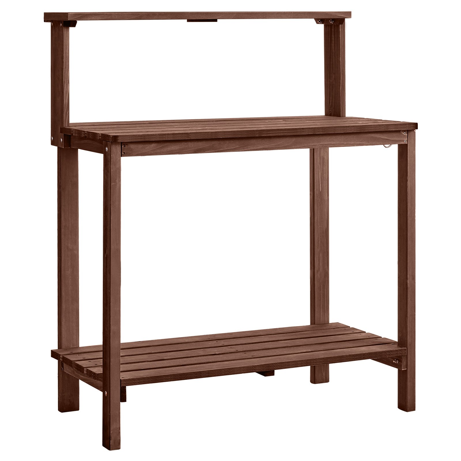 VEVOR Plantentafel, Tuintafel, Werktafel voor in de tuin met groot houten blad, planken en haken, Bloementafel, Verpottafel voor buiten op terras en in de tuin, Bruin, Plankmodel, 910x495x1085 mm