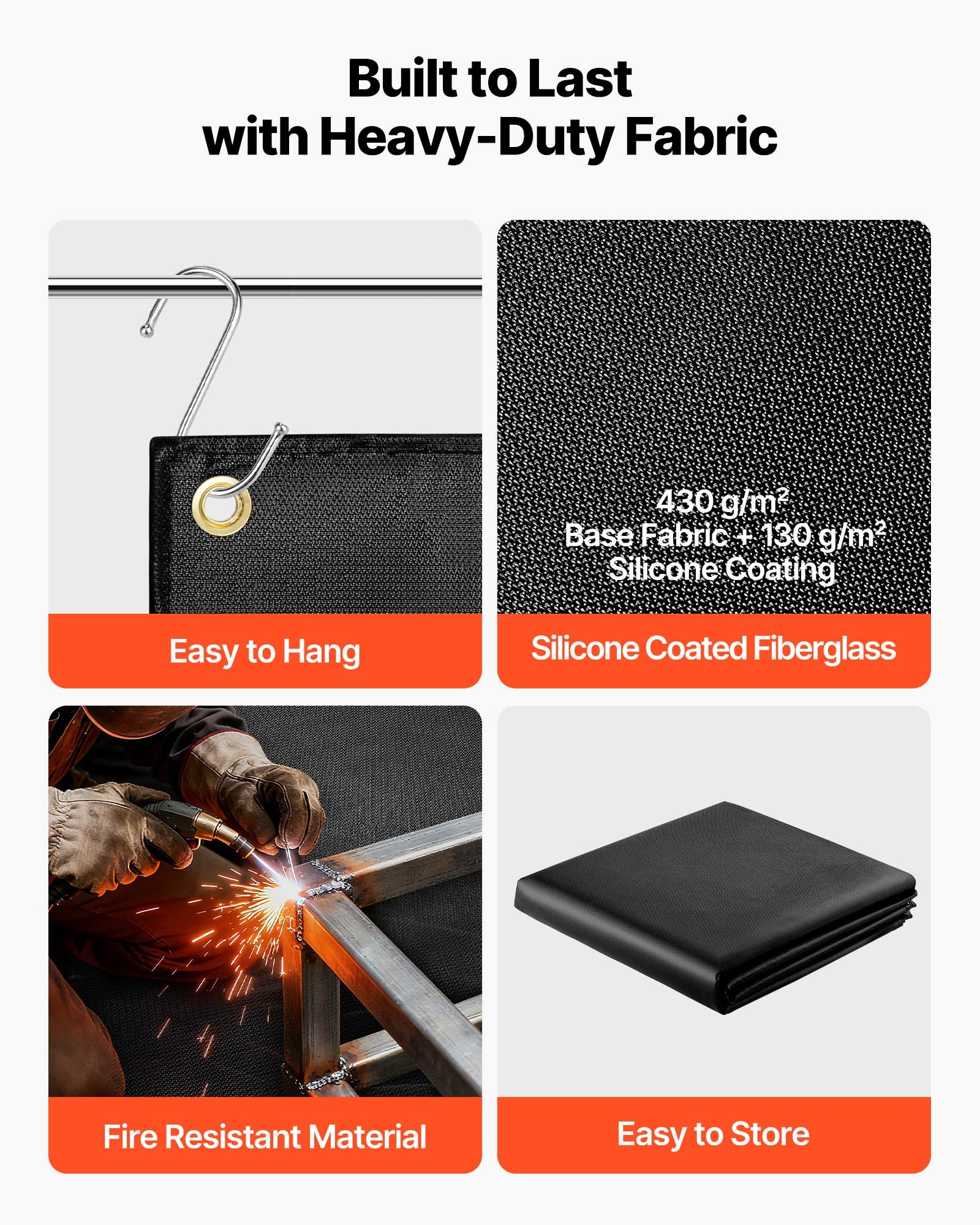 VEVOR Welding Blanket, 6 x 8 FT Silicone Coated Fiberglass Welding Blanket, Up to 1800°F Heat Resistant Safety Protection Blankets, Flame Retardant Fireproof Insulation Mat with Metal Grommets