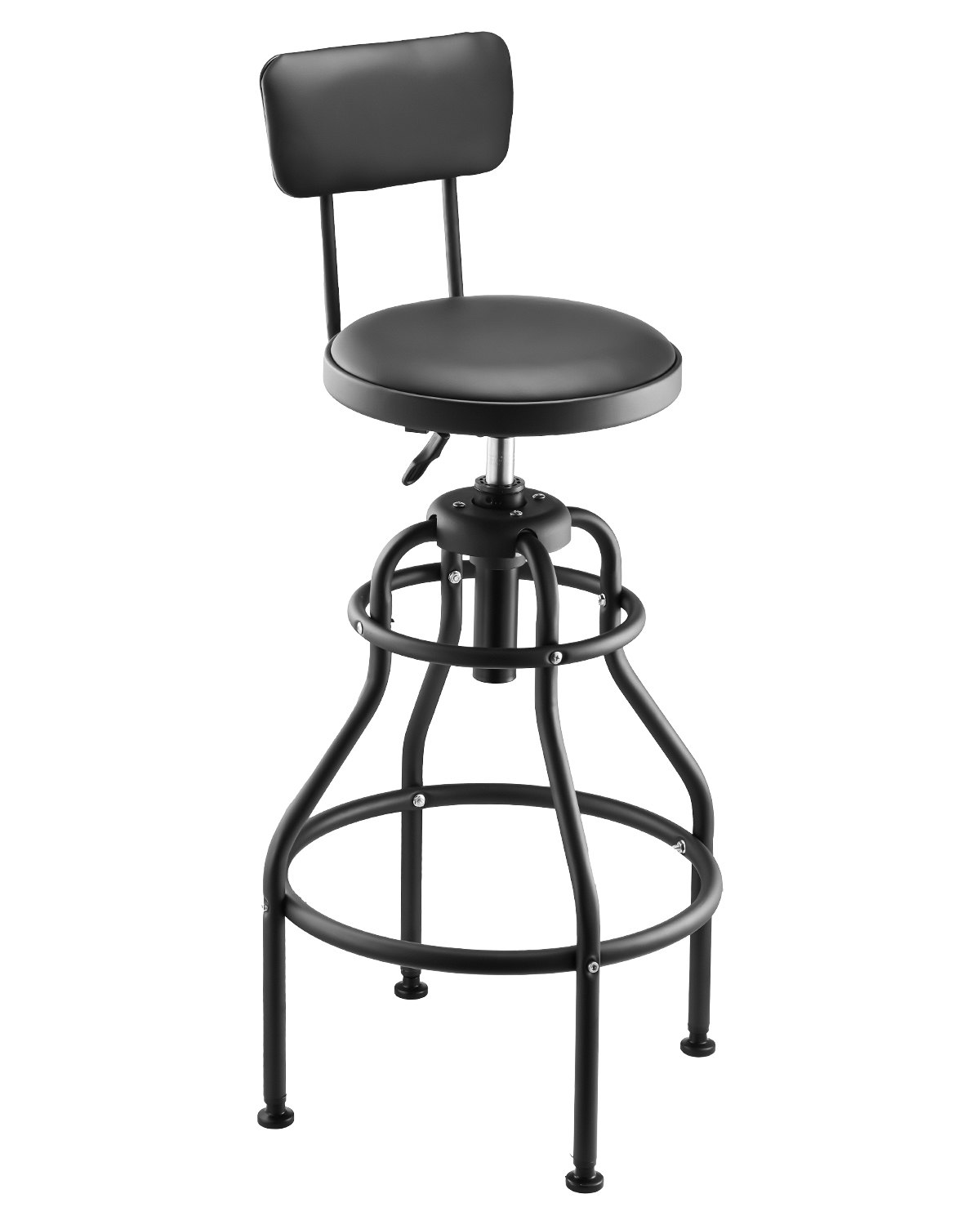 VEVOR Shop Stool with Backrest, Pneumatic Garage Seat/Work Stool with 300 lbs Capacity, Adjustable Height Roller Creeper Seat, 360° Swivel Padded Workshop Stool, for Garage, Shop & Auto Repair, Black