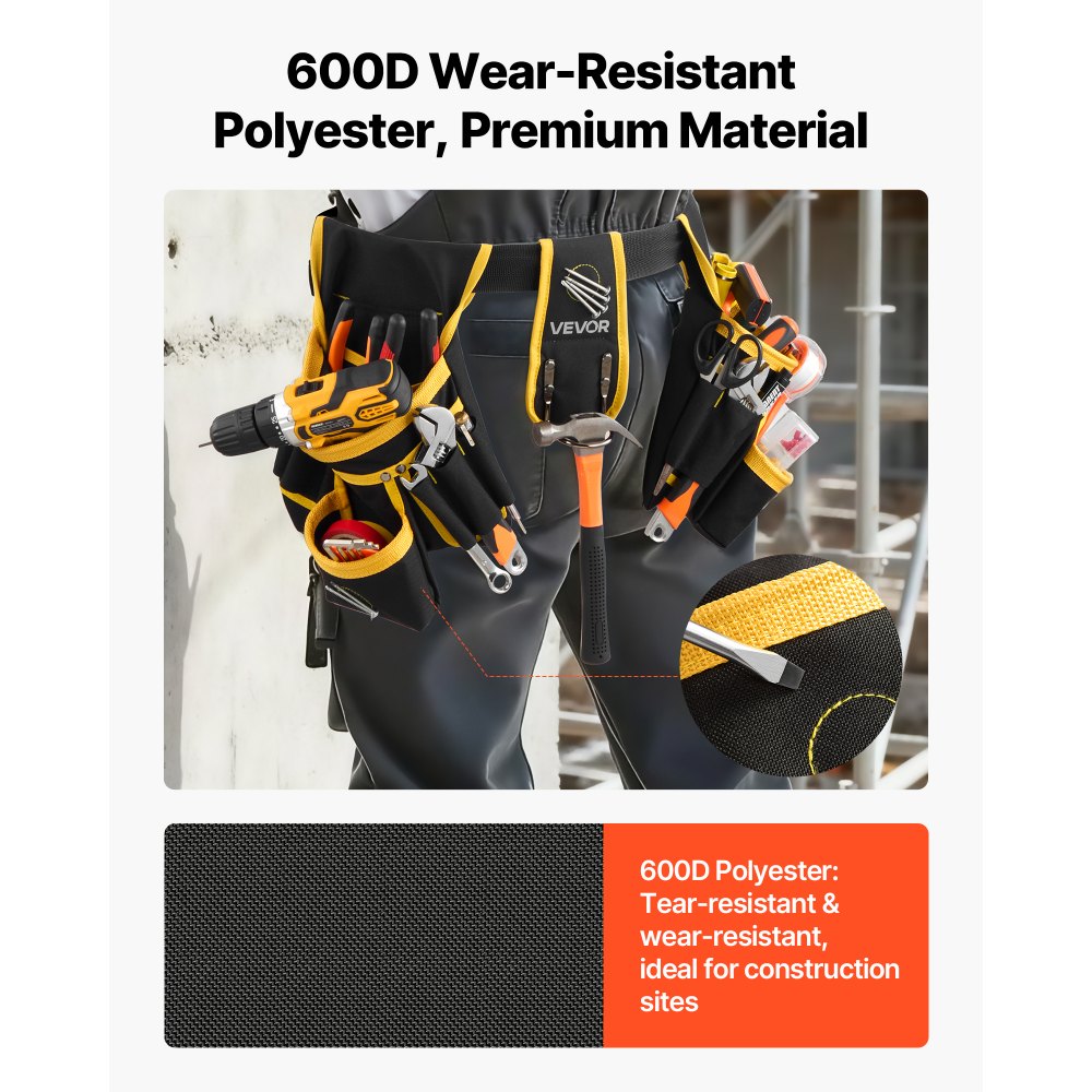 VEVOR Tool Belt, Magnetic Tool Pouch for Men, 28 Pockets Heavy Duty Adjustable Utility Belt Detachable Work Bag for Electrician, Carpenter, Construction, Work Apron Organizer, Waist Adjust 31 to 48in