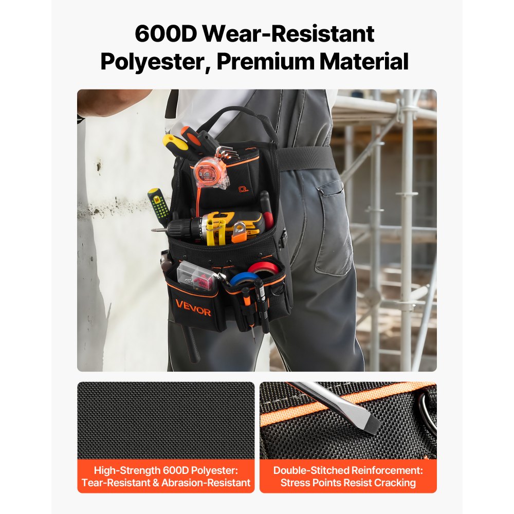 VEVOR gereedschapsriem, 14 vakken, gereedschapsriem voor vaklieden, werkriem voor elektriciens, timmerlieden en bouwvakkers, hamerhouder, gereedschapshouder, schortorganizer, verstelbaar van 830–1270 mm