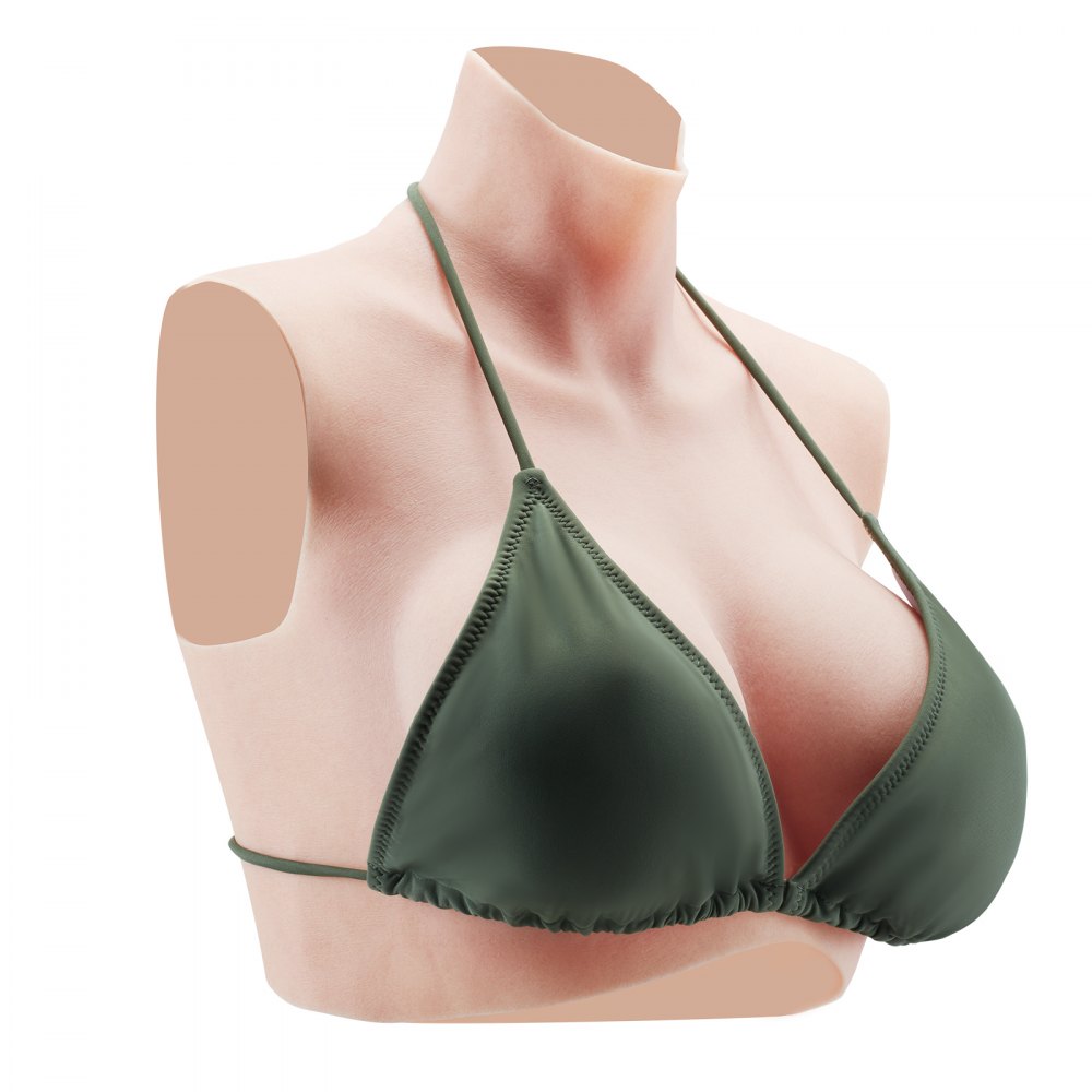 VEVOR Silicone Breastplate, C-Cup High Neckline Fake Breasts for Crossdressers, Realistic Silicone-Filled Fake Boobs Breast Forms for Transgender Cosplay Drag Queen, Ivory