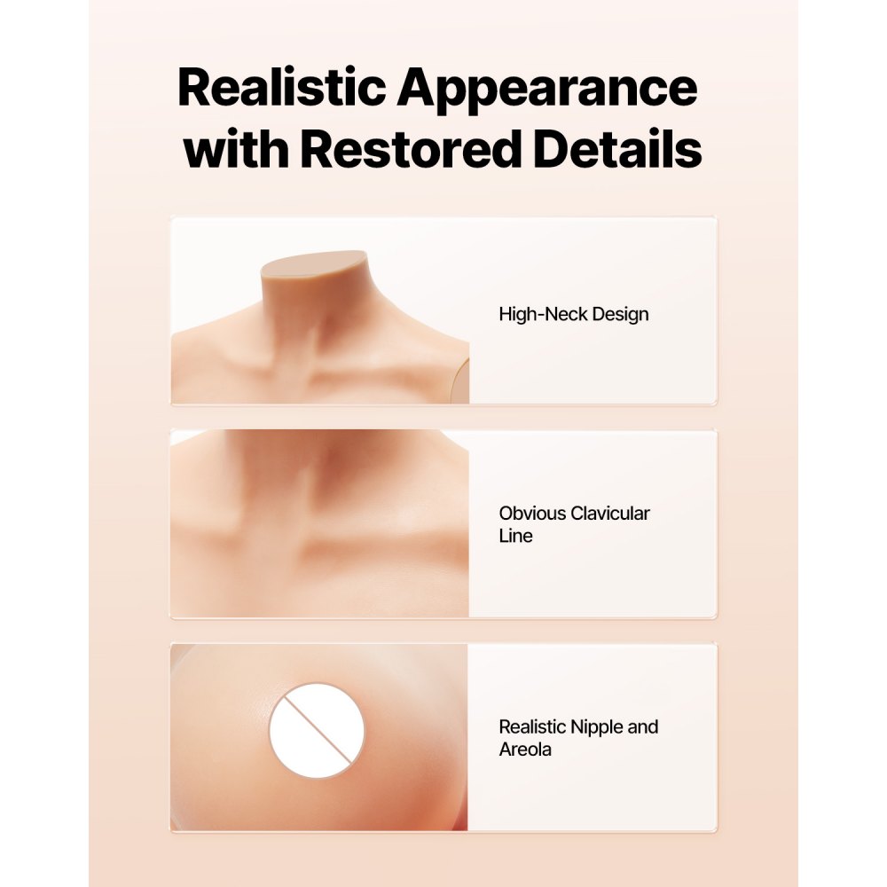 VEVOR High Neck Siliconen Borstprothesen E-Cup Realistische Huid Siliconen Gevuld Hoge Elasticiteit voor Crossdresser Transgender Amateur Cosplay Drag Queen Ivoor