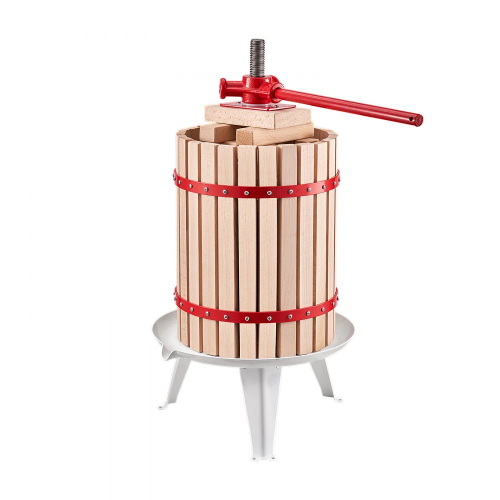 VEVOR Fruitwijnpers Fruitmolen (18 L) met massief houten mand met 8 blokken, robuuste handmatige sapcentrifuge, ciderpers, appelpers, druivenpers, olijfoliepers met handvat, sappers voor de keuken