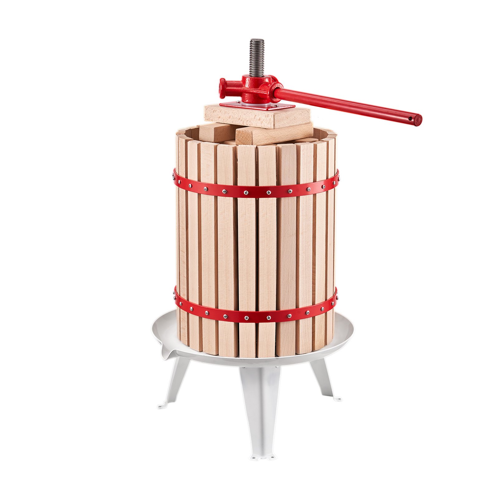 VEVOR Fruitwijnpers Fruitmolen (18 L) met massief houten mand met 8 blokken, robuuste handmatige sapcentrifuge, ciderpers, appelpers, druivenpers, olijfoliepers met handvat, sappers voor de keuken