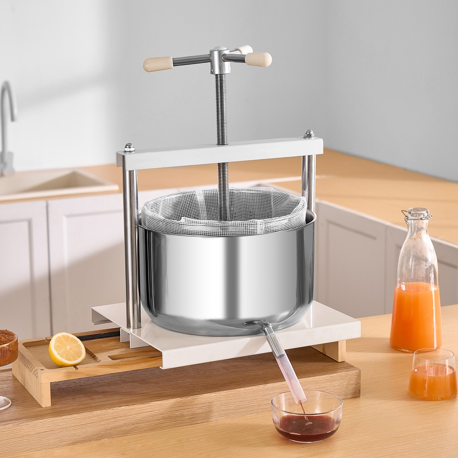 VEVOR 3.17 Gal/12L Fruit Wine Press, 2 Stainless Steel Barrels, Manual Juice Maker, Cider Apple Grape Tincture Honey Olive Oil Making Press with Triangular Handle for Outdoor Kitchen Home