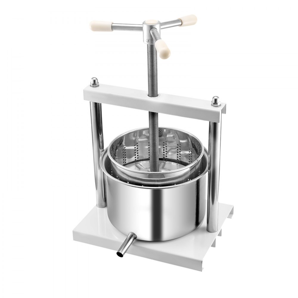 VEVOR Fruitwijnpers Fruitmolen (5 L) met 2 roestvrijstalen vaten, handmatige sapcentrifuge voor wijnbereiding, ciderpers, appelpers, druivenpers, olijfoliepers met driehoekige handgreep voor keuken