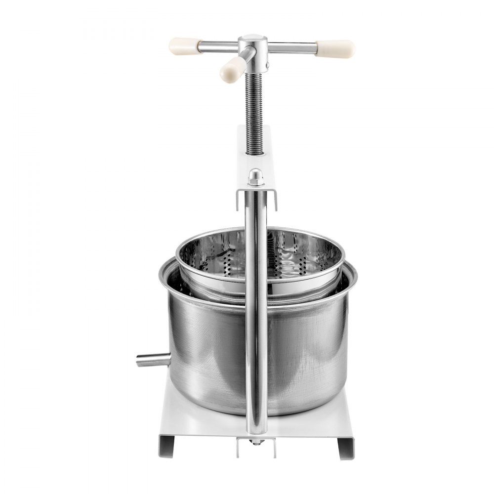 VEVOR Fruitwijnpers Fruitmolen (5 L) met 2 roestvrijstalen vaten, handmatige sapcentrifuge voor wijnbereiding, ciderpers, appelpers, druivenpers, olijfoliepers met driehoekige handgreep voor keuken