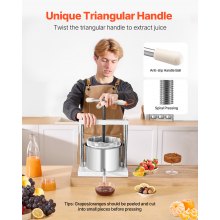 VEVOR Fruitwijnpers Handmatige pers Wijnmaken 5L RVS Fruitmolen